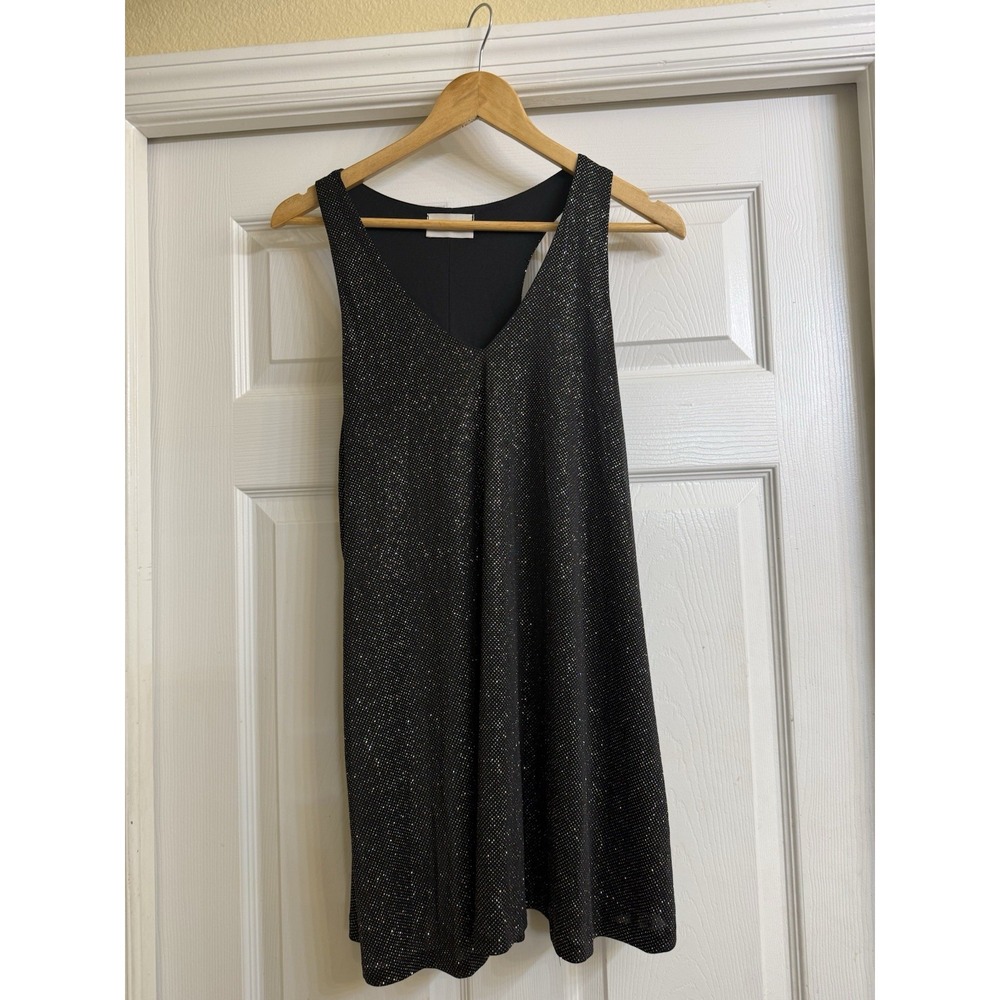 Everly Mini Dress Women Small Black Silver Metallic Dot V-Neck Racerback DR4822